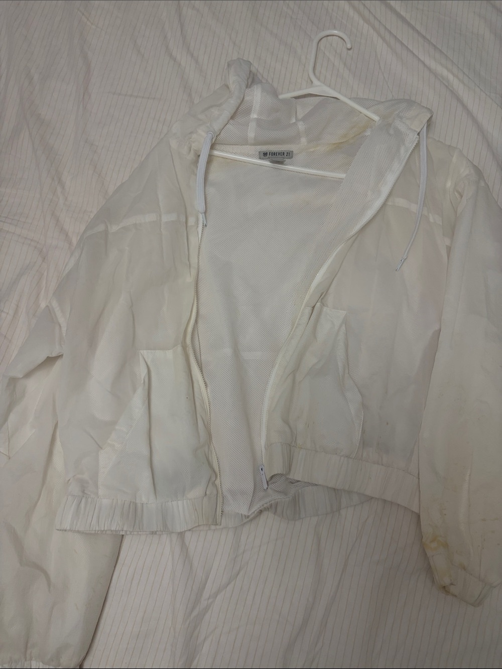 Forever 21 Off-White Hooded Bomber Jacket